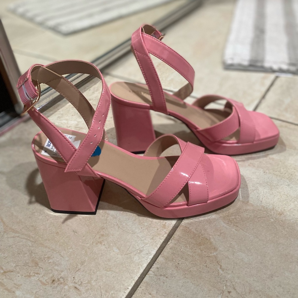Pink Strappy Block Heel Sandals